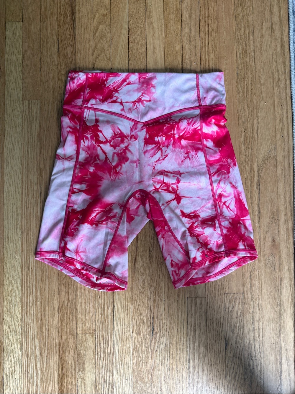 High-Rise Pink Tie-Dye Bike Shorts